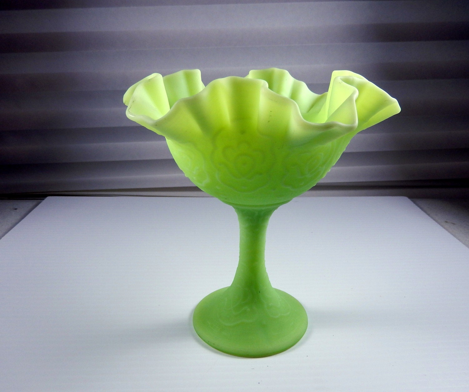 Persian Medallion Fenton Uranium Glass Compote 6046