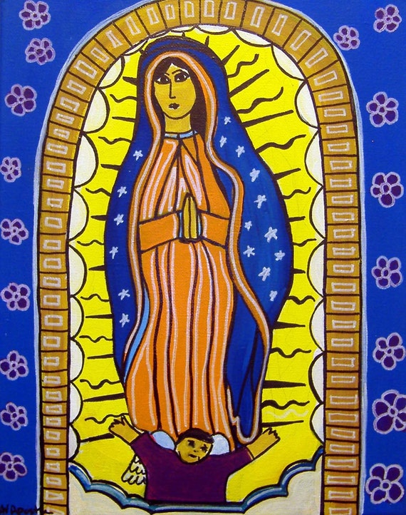 Mexican Folk Art Our Lady of GUADALUPE PRINT Signed By