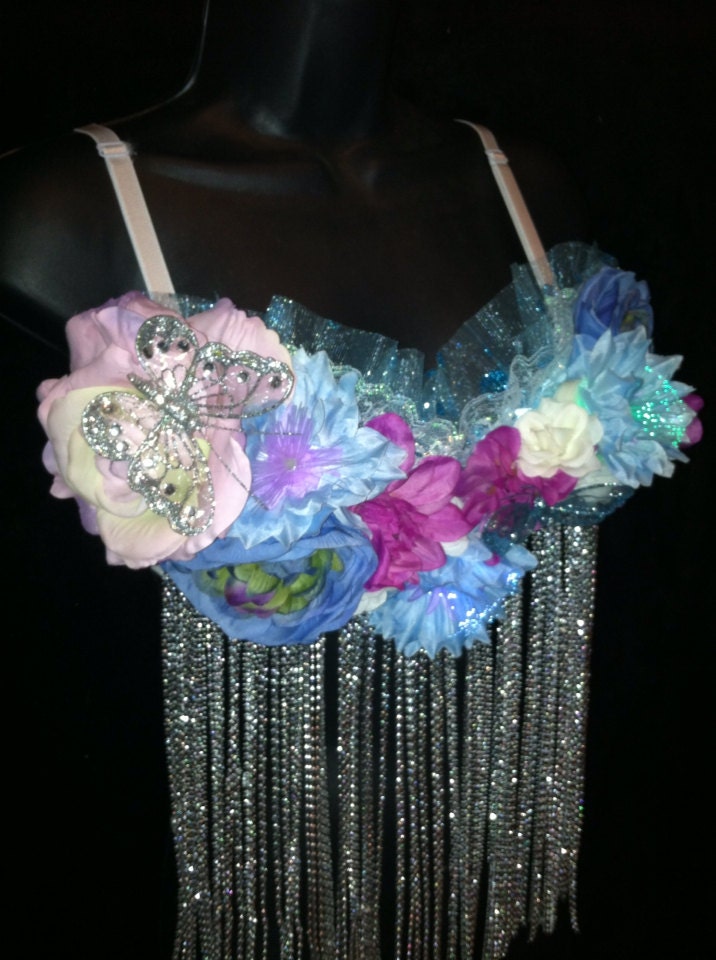 Fiber Optic Cool Blue Rave Bra by KraveWear on Etsy