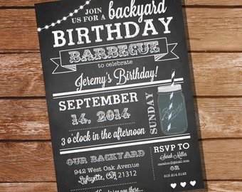 Chalkboard BBQ Birthday Invitation - Instantly Downloadable and Editable File - Personalize and Print at home with Adobe Reader