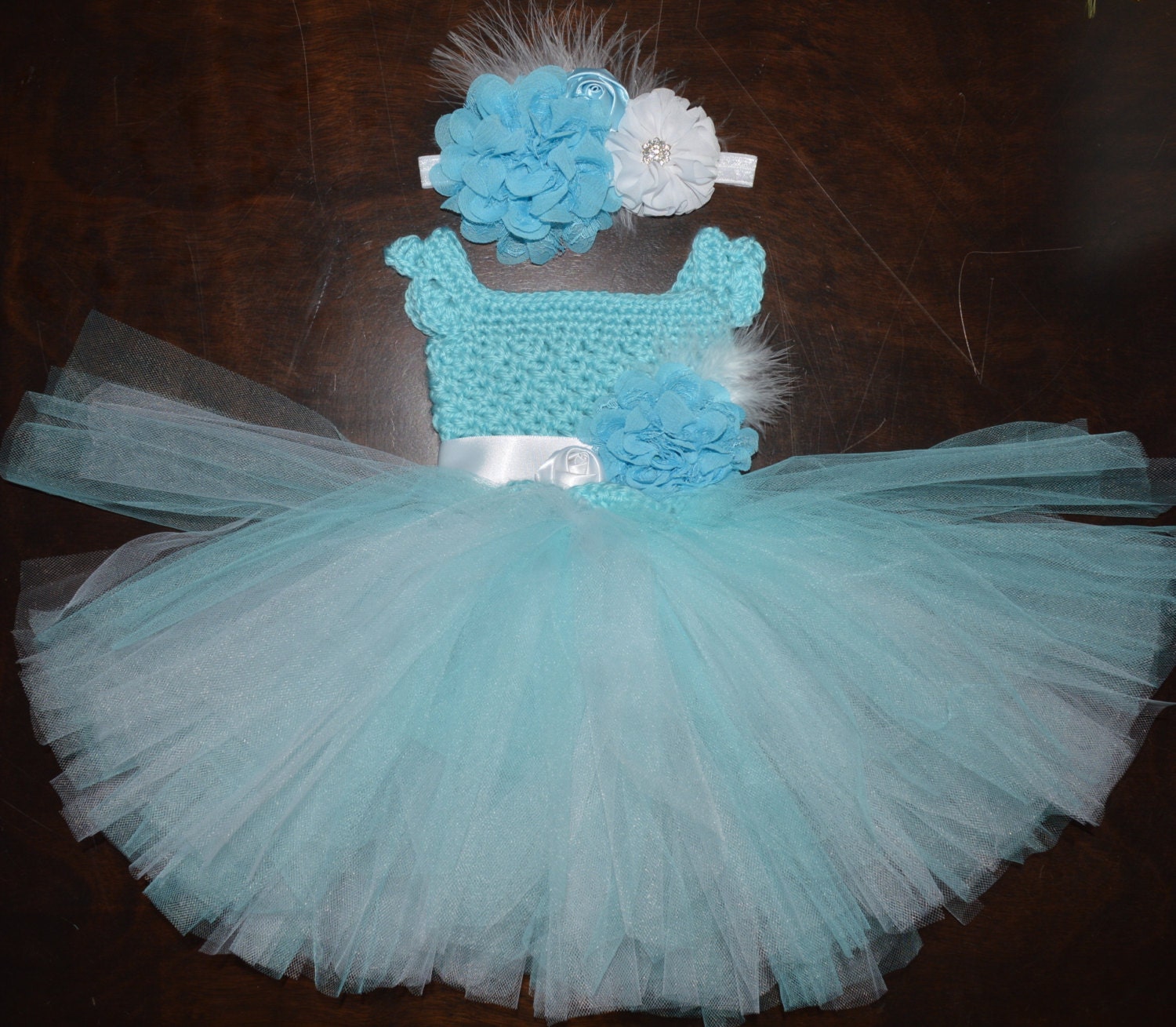 Crochet Tulle Tutu Flower Girl Dress Baby Costume Handmade