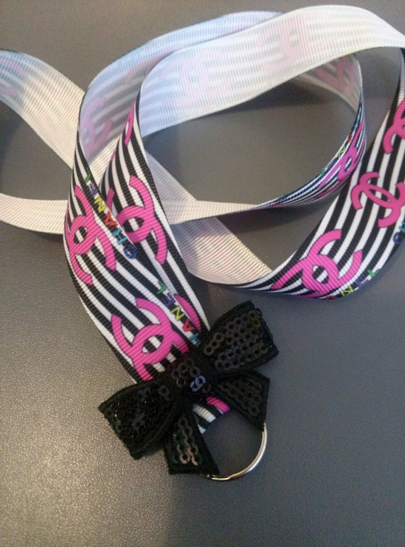 Pink and black lanyard by SkyenneHairFlowers on Etsy