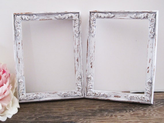 Antique White Picture Frame Set Of 2 Shabby Chic Wall Decor