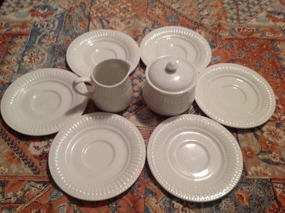 Vintage White 8 piece set of Newcastle and Jaxson Creamer, sugar, and saucers