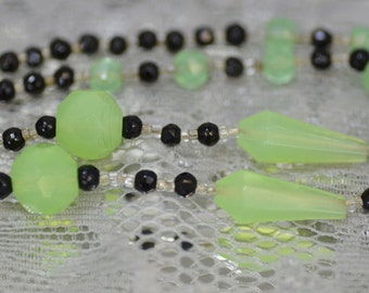 Black and Green Flourescent Glass Bead Vintage Necklace