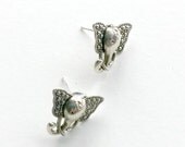 Elephant Stud Earrings antique silver Pachyderm earrings Handmade Gift