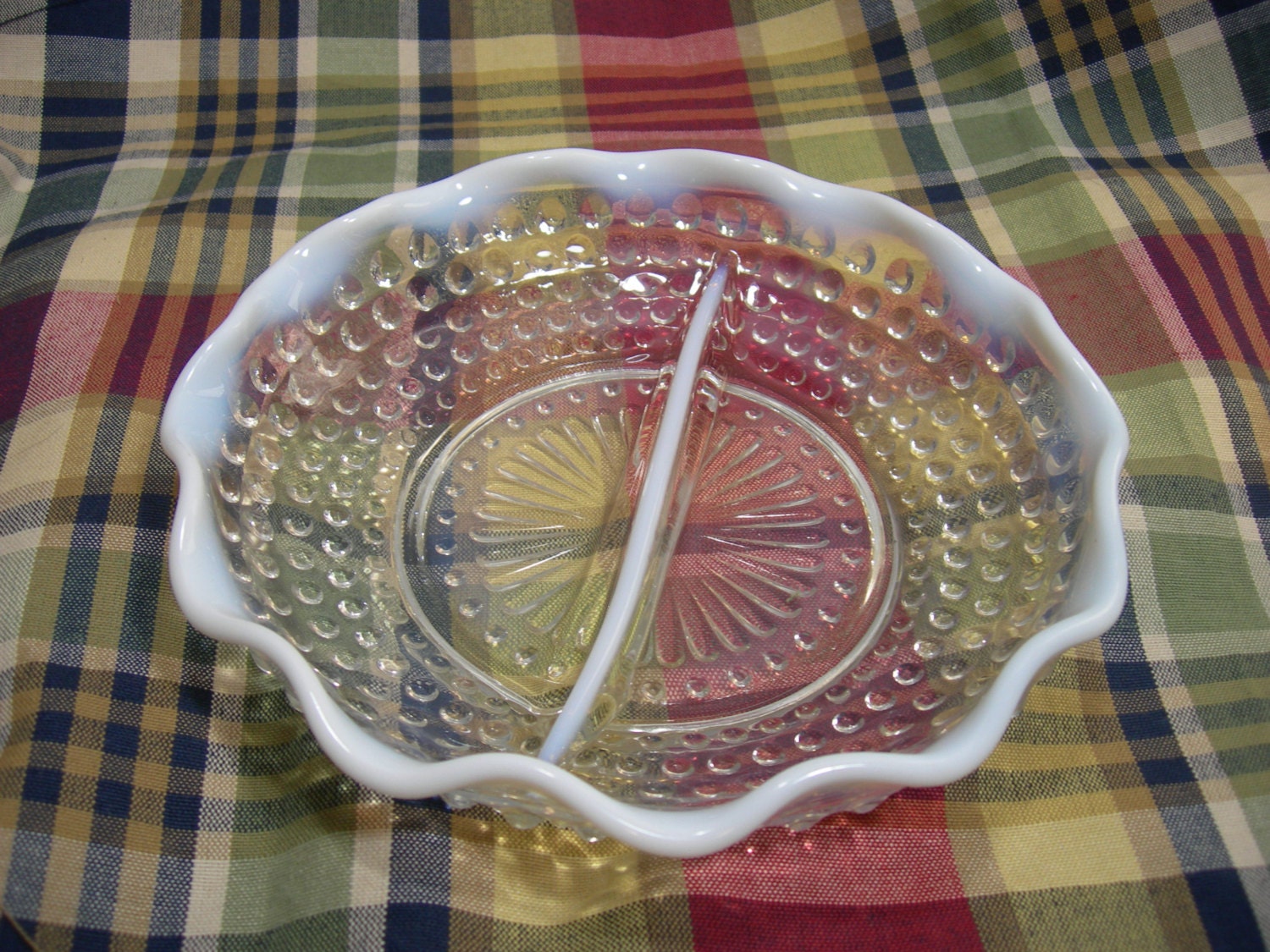 Hobnail Moonstone Divided Relish Dish by Hocking by MyRetroCharm