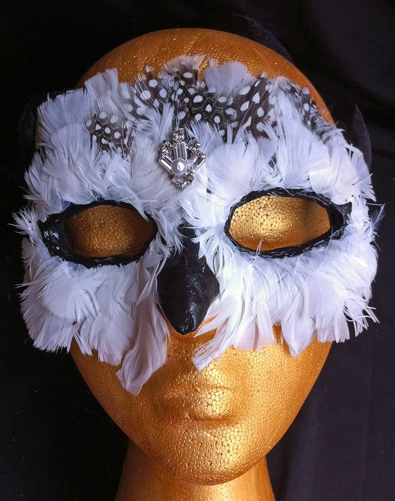 Snowy Owl Mask Handmade Paper Mache Masquerade Ball Mask with