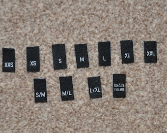 100 Clothing Garment Sizes Woven Labels - S, M, L, e.t.c