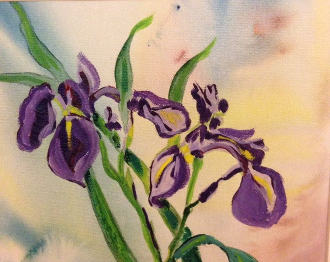 Purple Iris Watercolor - 9 x 12 painting in a 14 x 16 Wood frame