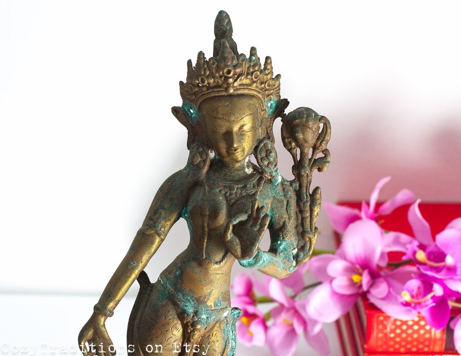 Thai Bronze Sculpture Figurine Vintage Goddess Authentic