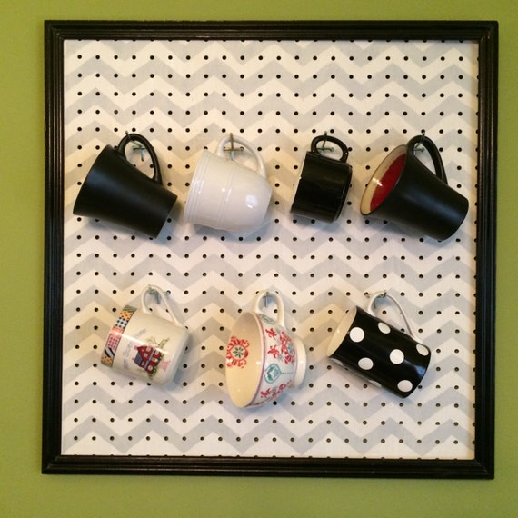 Items similar to Framed Decorative Pegboard Coffee Cup Display