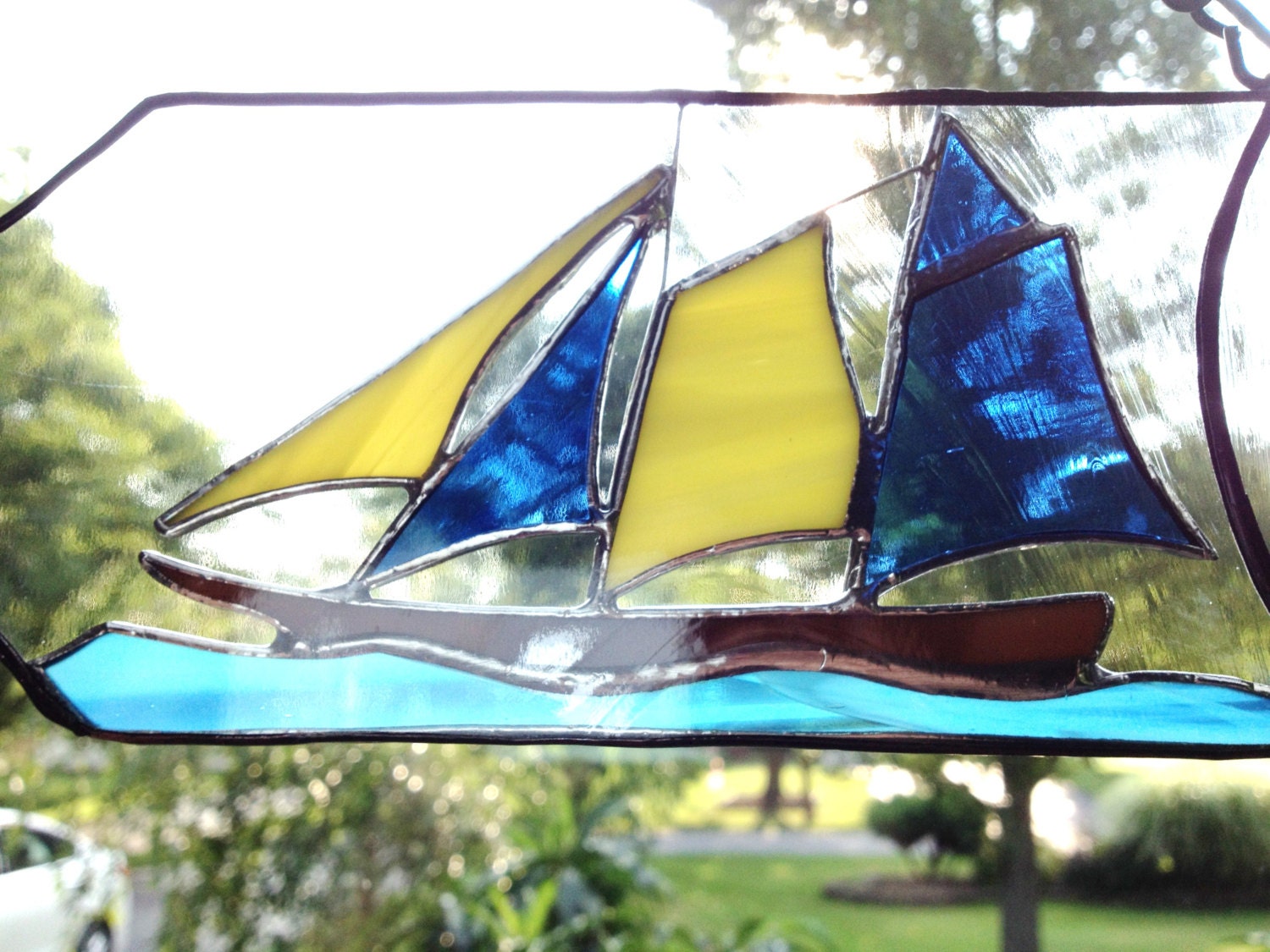 Stained Glass Ship In A Bottle Yellow and Blue by BRGlassWorks