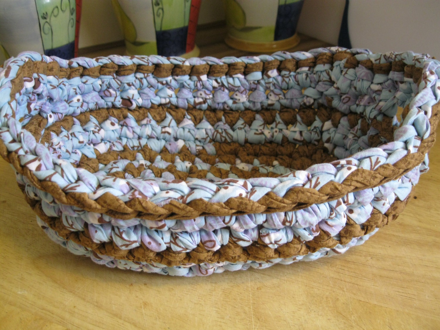 Rag crochet basket medium by KTWhatKnots on Etsy