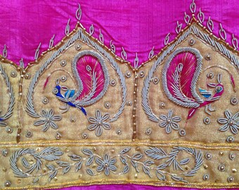 TS-13 Vintage Indian Pink Hand Embroidered Silk Sari