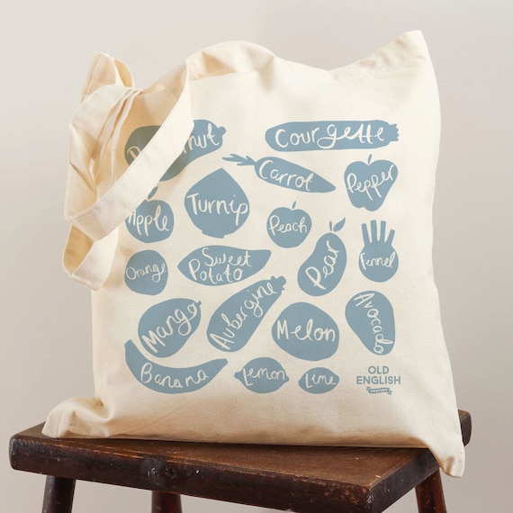 Veg tote bag - screen printed canvas tote shopping bag - shoulder bag ...