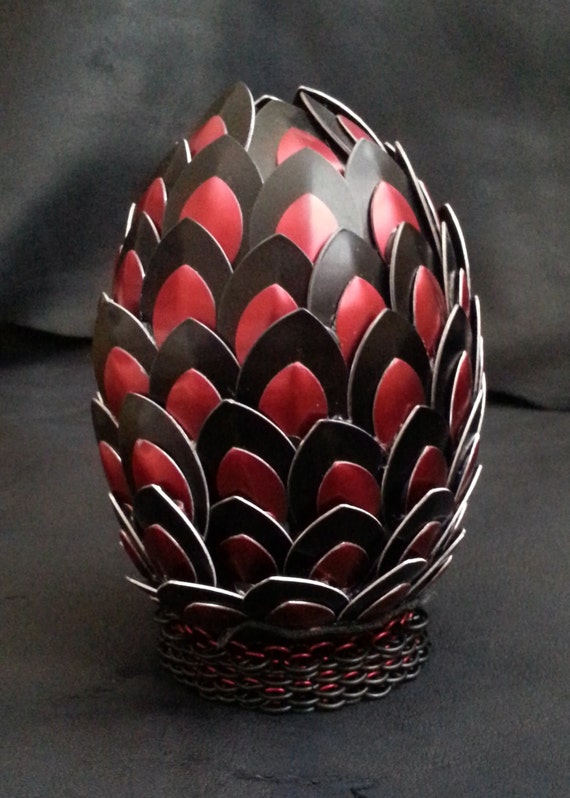 Items similar to Black and red scaled dragon egg with chainmail stand 