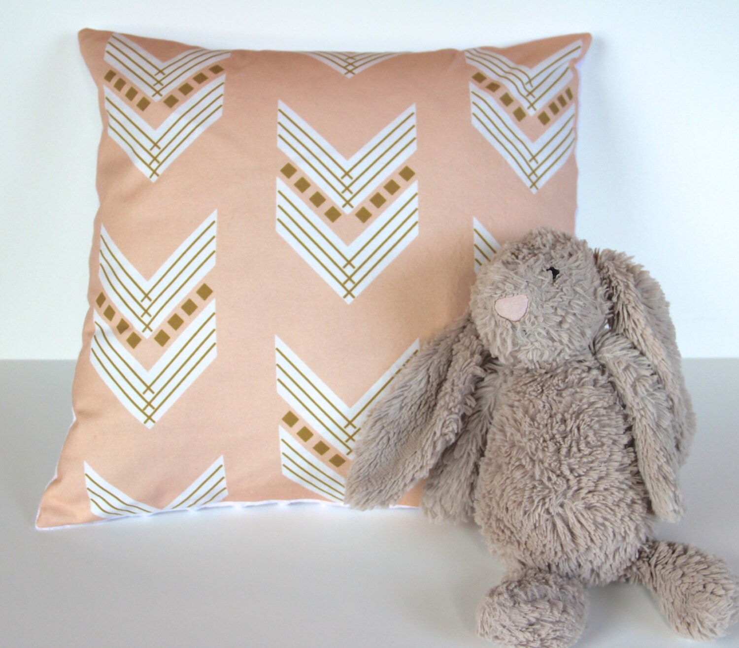 Peach gold blush pink minky nursery pillow metallic arrows