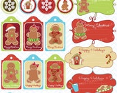 80% OFF SALE christmas tags label frames clipart commercial use, vector graphics, digital clip art, images, gingerbread - CL602 Il_170x135