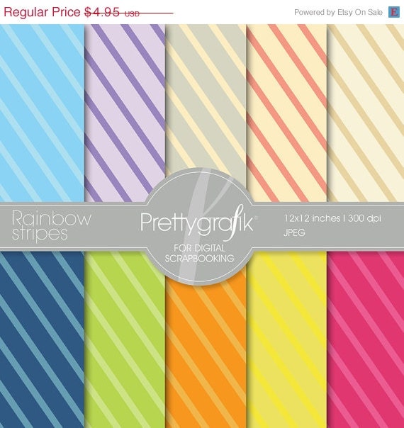 40% OFF SALE Rainbow stripes digital paper, commercial use, scrapbook papers, background - PS517 Il_570xn