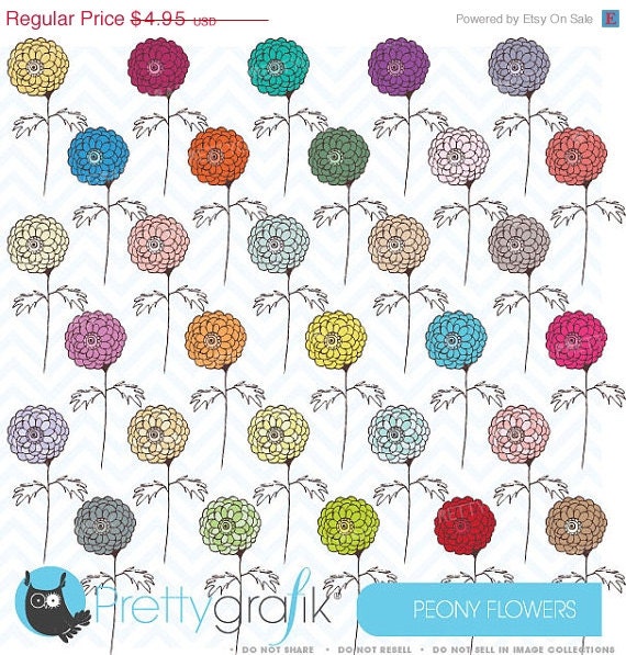 60% OFF SALE 30 flower peony clipart commercial use, vector graphics, digital clip art, digital images - CL467 Il_570xn