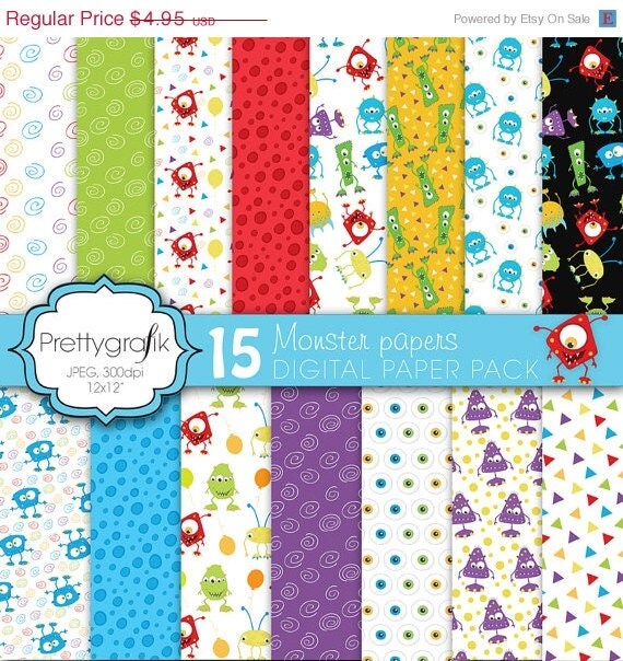 80% OFF SALE monster digital paper, commercial use, scrapbook papers, background - PS588 Il_570xn