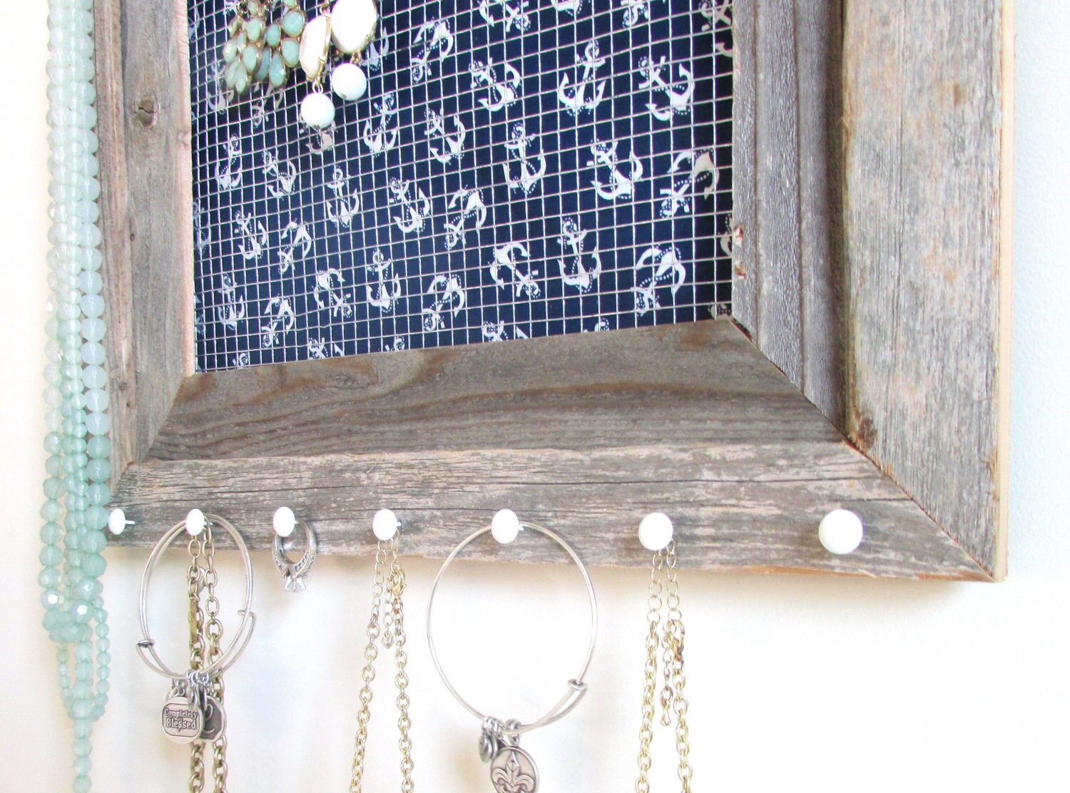 Jewelry Organizer Barnwood Frame Nautical Navy by TheHopeStack