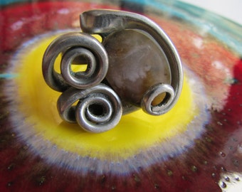 Vintage Fork & Stone Ring Modernist Organic