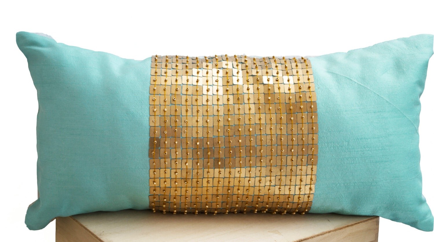 Teal Lumbar Pillows Teal Gold Color Block Pillow Cover