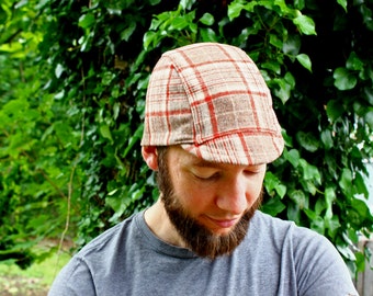 Cycling Cap, Tan, Brown, Red Plaid, Men's and Women's, Winter Hat, Fall, Men's Fashion