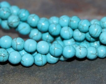6mm Blue Turquoise Round Beads, Bead supplies. gemstone, turquoise,jewelry supplies, turquoise beads, 6mm beads