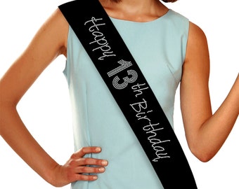 Happy 13th Birthday Rhinestone Sash, 13th Birthday - Custom Sash