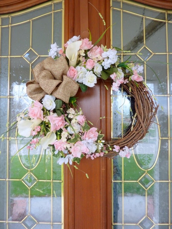 Spring Wreath Elegant pink rose and Calla lily Wreath