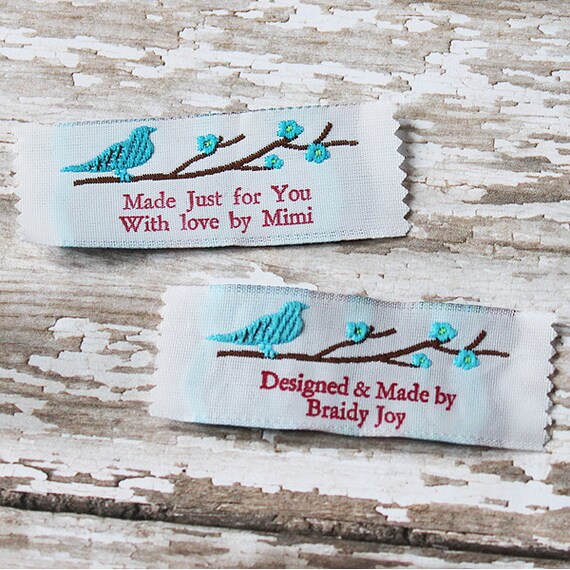 20 Sew on Woven Clothing Labels Bird on a by namemakerlabelco