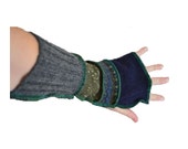 Upcycled Gloves in Deep Ocean colors. Ready to ship. Boho Ecofriendly