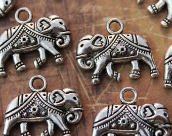 10 Elephant Charms Elephant Pendants Antiqued Silver Tone Double Sided 15 x 20mm