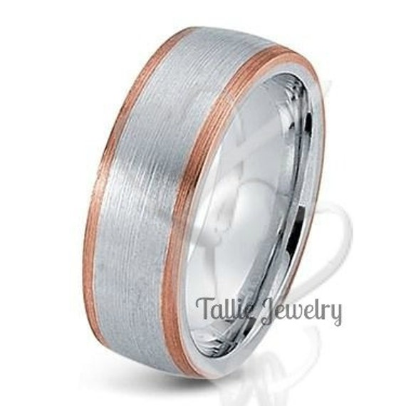 Mens 14K White and Rose Gold Wedding Band Ring 8MM Wide Sizes 4-12 ...