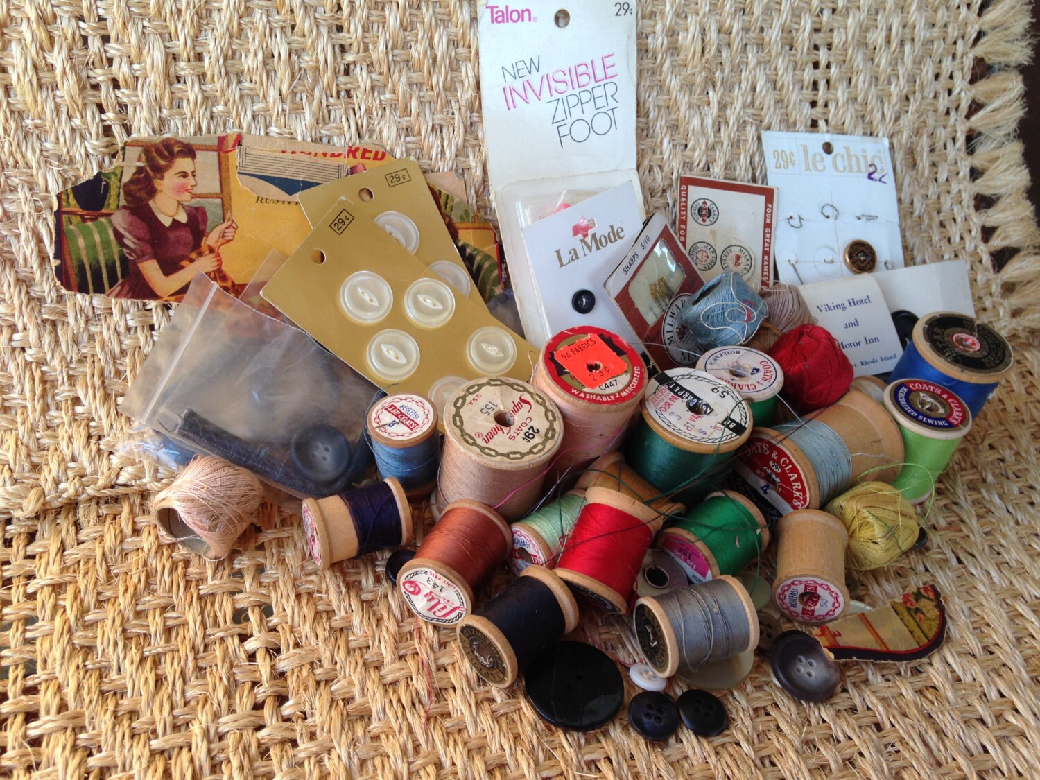 Vintage Sewing Supplies Mixed Lot Wooden by EightBoardsFarm