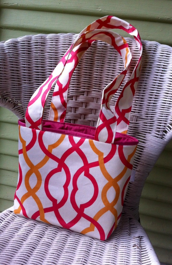 Pink and Cream Diaper Bag with Zipper, Small Tote Bag Pink, Yellow and ...