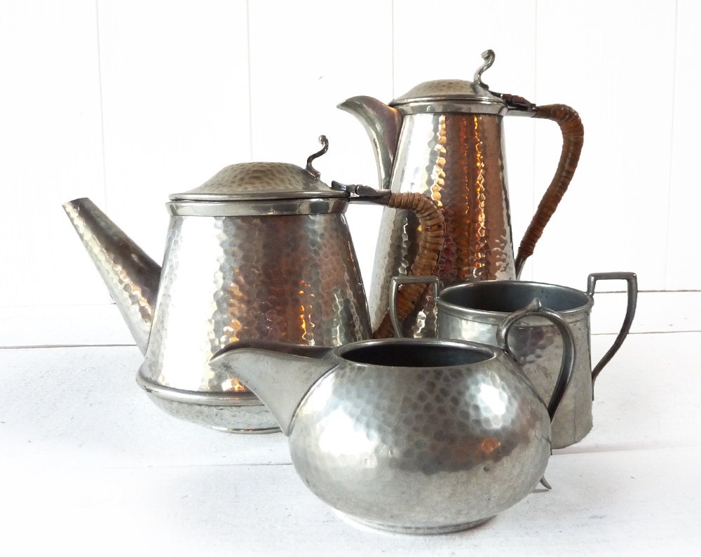 Vintage Pewter Set Tea Pot Coffee Pot Cream by LaLoupiote