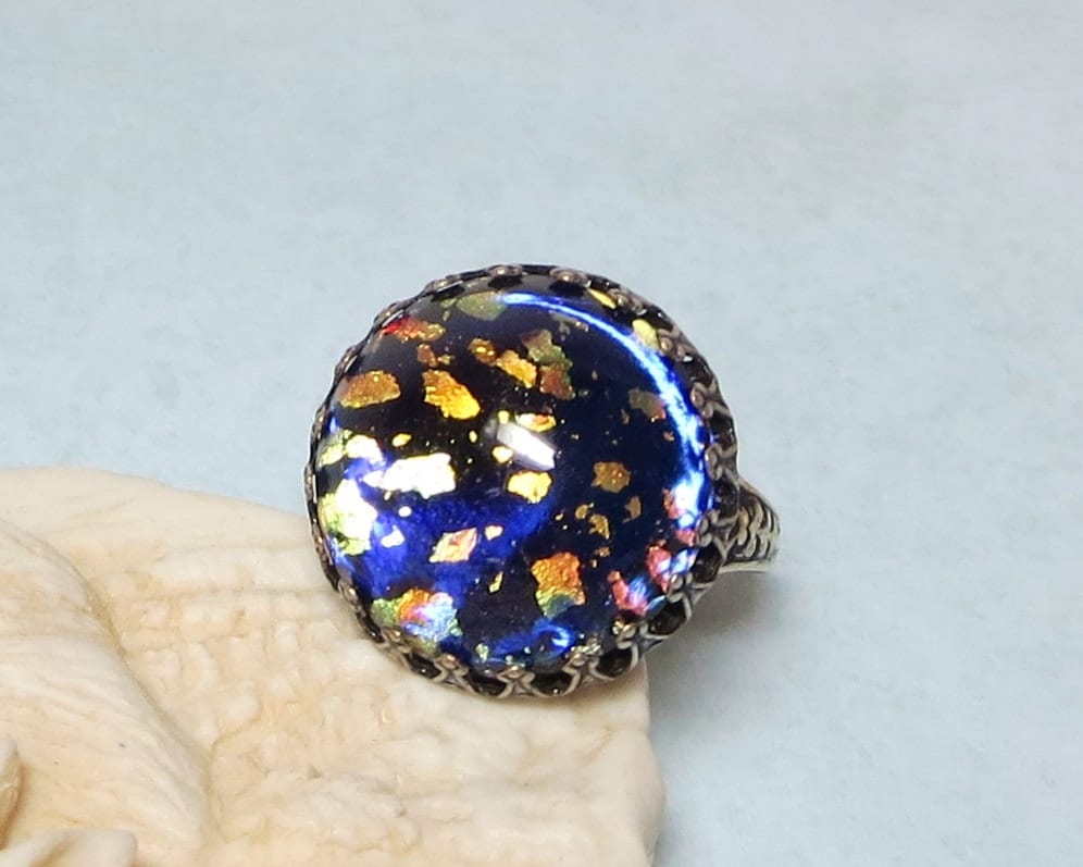 SALE Black Fire Opal Ring Silver Ring by dfoxjewelrydesigns