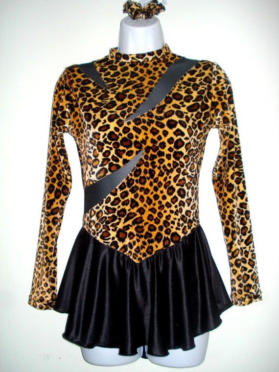Figure Skating Dress Leopard Print Velvet w/ScratchedLook