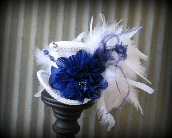 Royal Blue and White Mini Top Hat Alice in WonderlandMad