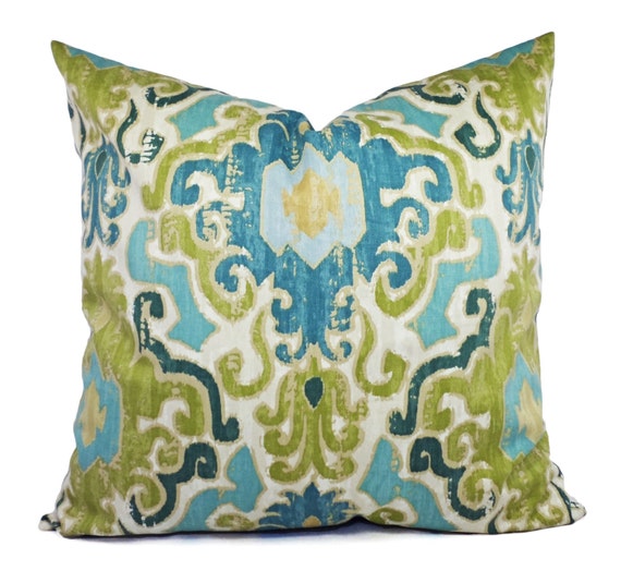 Two Pillow Covers Blue Green Ikat Pillows Blue Green