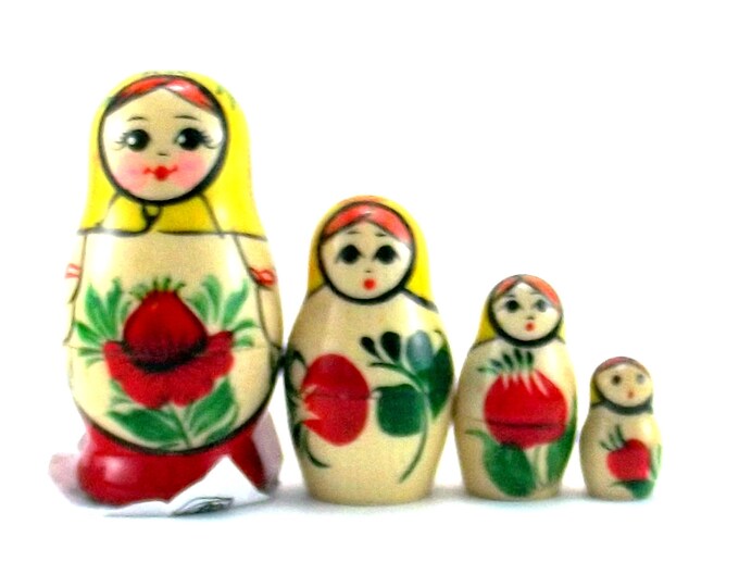 Nesting Dolls 4 pcs Russian matryoshka Babushka doll for kids set Wooden stacking authentic genuine toys Birthday gift for mom Rossiyanka