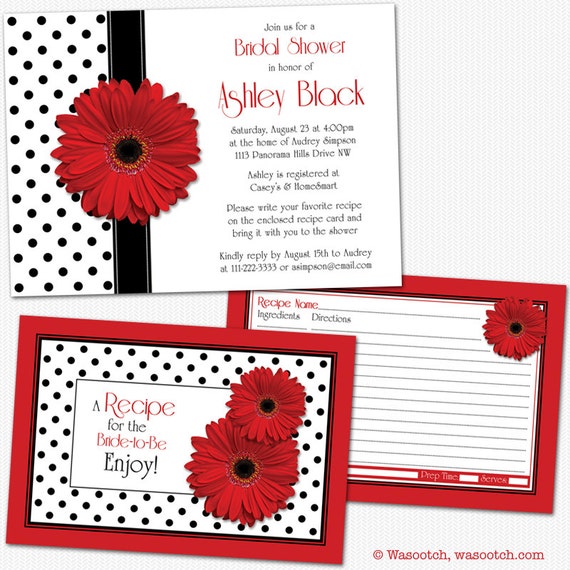 Items similar to Red Gerbera Daisy Black White Polka Dot Bridal Shower