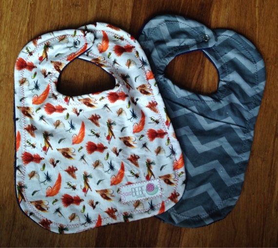 Infant feeding bib fishing lures gray chevron gift set by gaiaBEBE