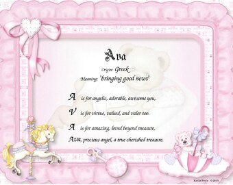Personalized Name Poem or Name Keepsake on Girl Puppy Print