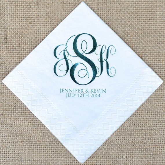 Monogrammed Napkins with Names and Date Custom Napkins