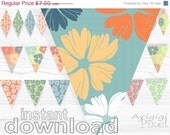 ON SALE 50 % OFF Spring bunting flags, printable, mini cake banner included, flowers, party printables, bright spring color, instant downloa Il_170x135